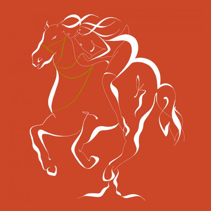 Žena na koni - oranžová