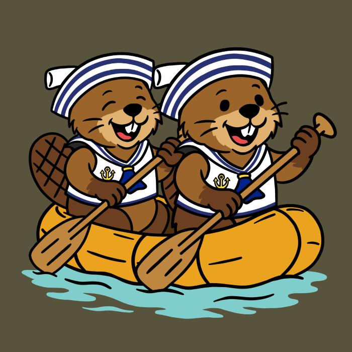Dva bobři na raftu - tričko pro vodáky - military