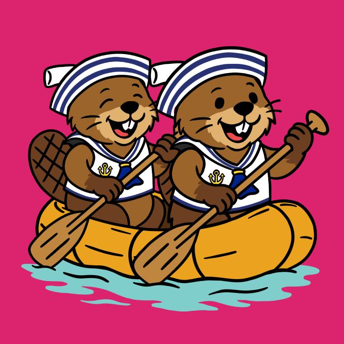 Dva bobři na raftu - tričko pro vodáky - malinová