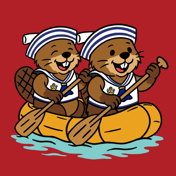 Dva bobři na raftu - tričko pro vodáky - červená