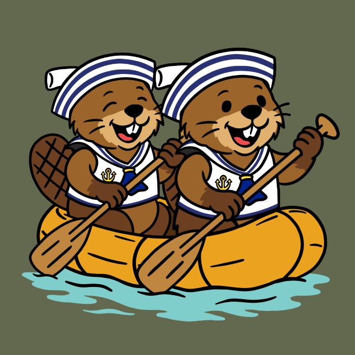 Dva bobři na raftu - tričko pro vodáky - khaki